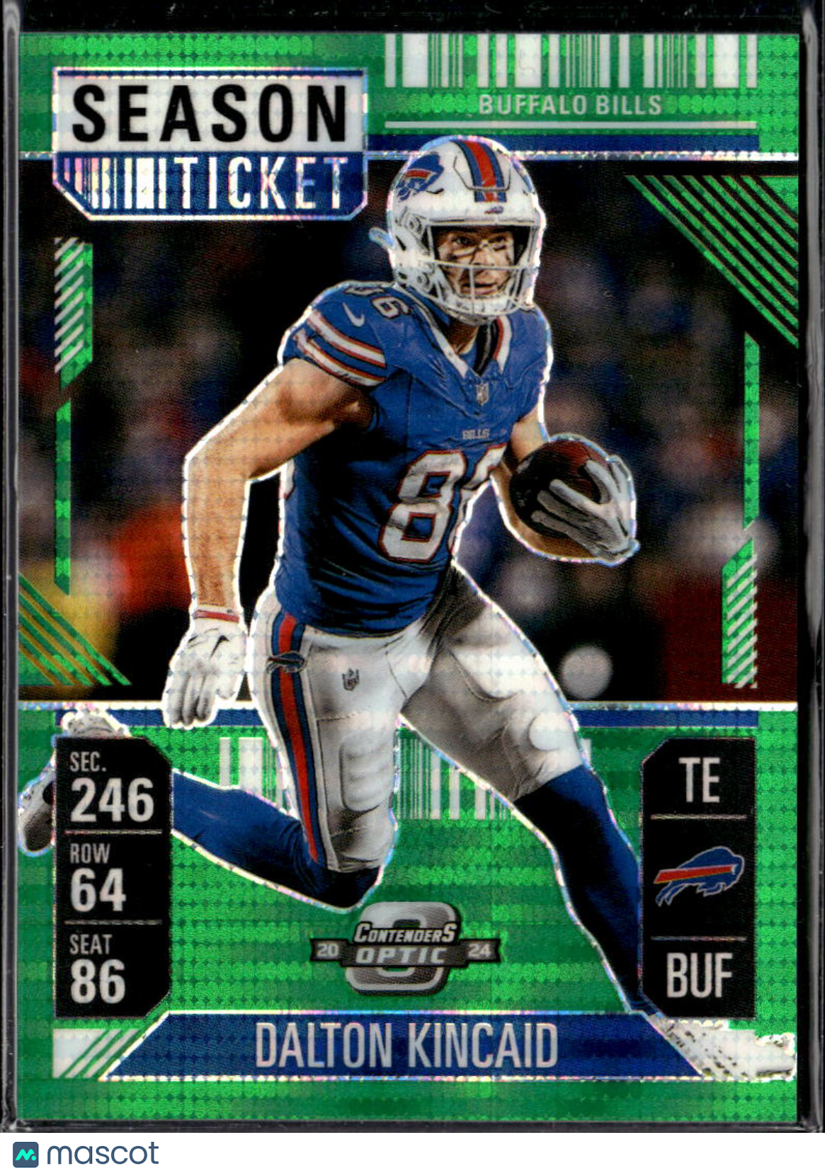 Dalton Kincaid 2024 Contenders Optic Green Pulsar Prizm 5/49 Buffalo Bills