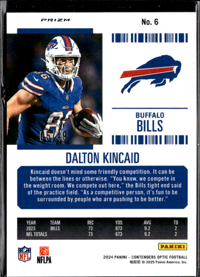 Dalton Kincaid 2024 Contenders Optic Green Pulsar Prizm 5/49 Buffalo Bills