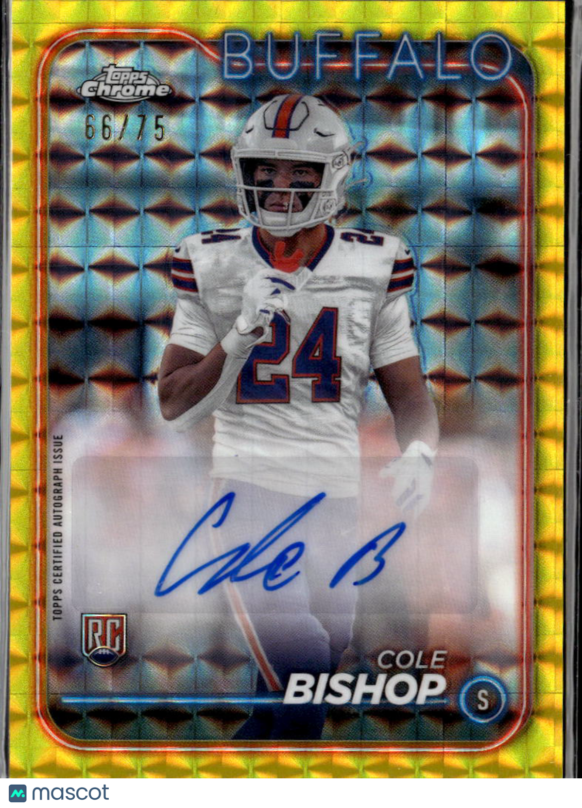 Cole Bishop 2024 Topps Chrome Auto Autograph RC Yellow 66/75 Buffalo Bills