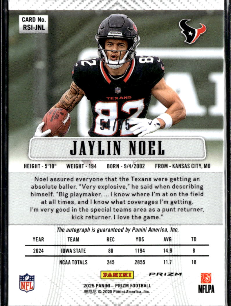 Jaylin Noel 2025 Prizm Auto Autograph RC Green Scope 54/75 Houston Texans