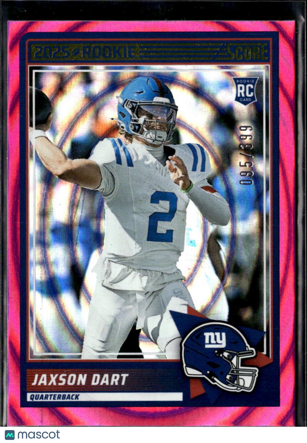 Jaxson Dart 2025 Score Pink Swirl Rookie RC 95/399 New York Giants