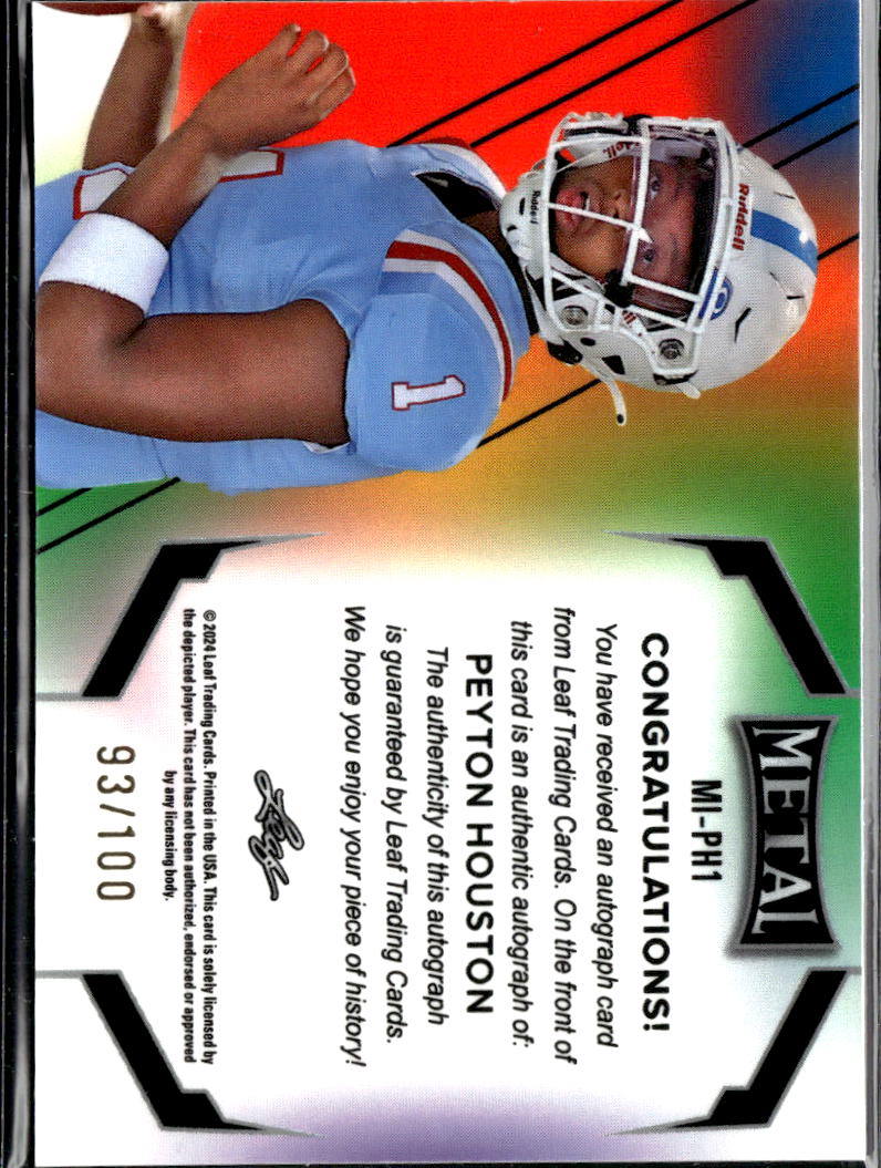 Peyton Houston 2024 Leaf Metal Inscriptions Auto Autograph RC 93/100