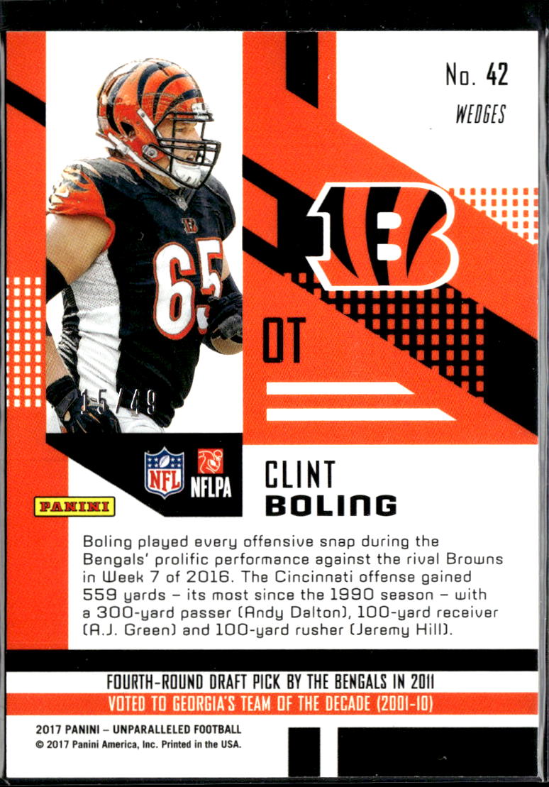 Clint Boling 2017 Unparalleled RC Rookie Orange Wedges 15/49 Cincinnati Bengals