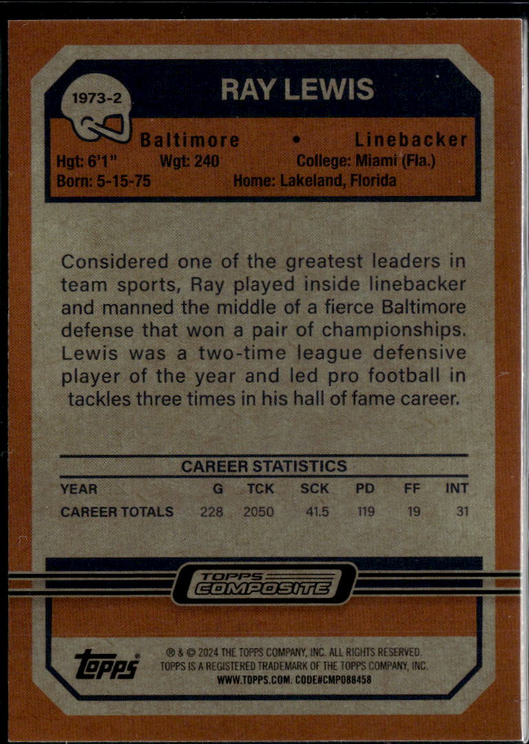 Ray Lewis 2024 Topps Composite GOLD Refractor 33/50 Baltimore Ravens