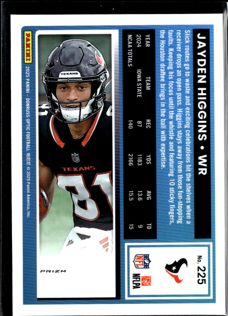 Jayden Higgins 2025 Optic Rocket Prizm Rated Rookie SSP Houston Texans