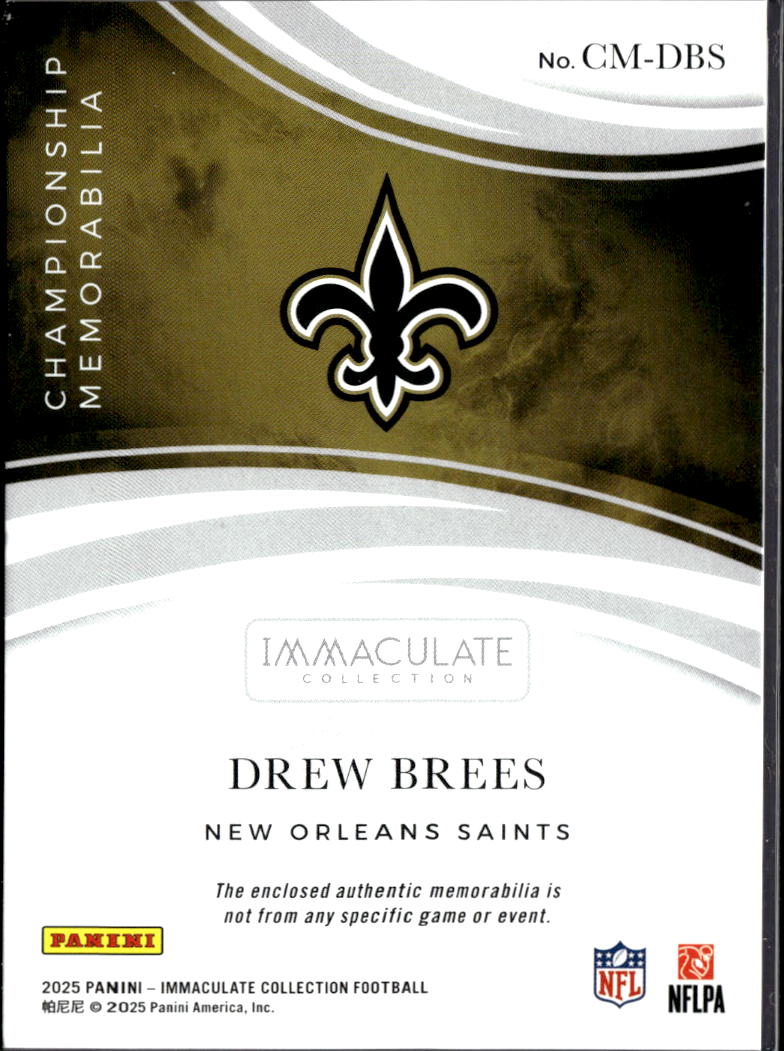 Drew Brees 2025 Immaculate Championship Patch 95/99 New Orleans Saints