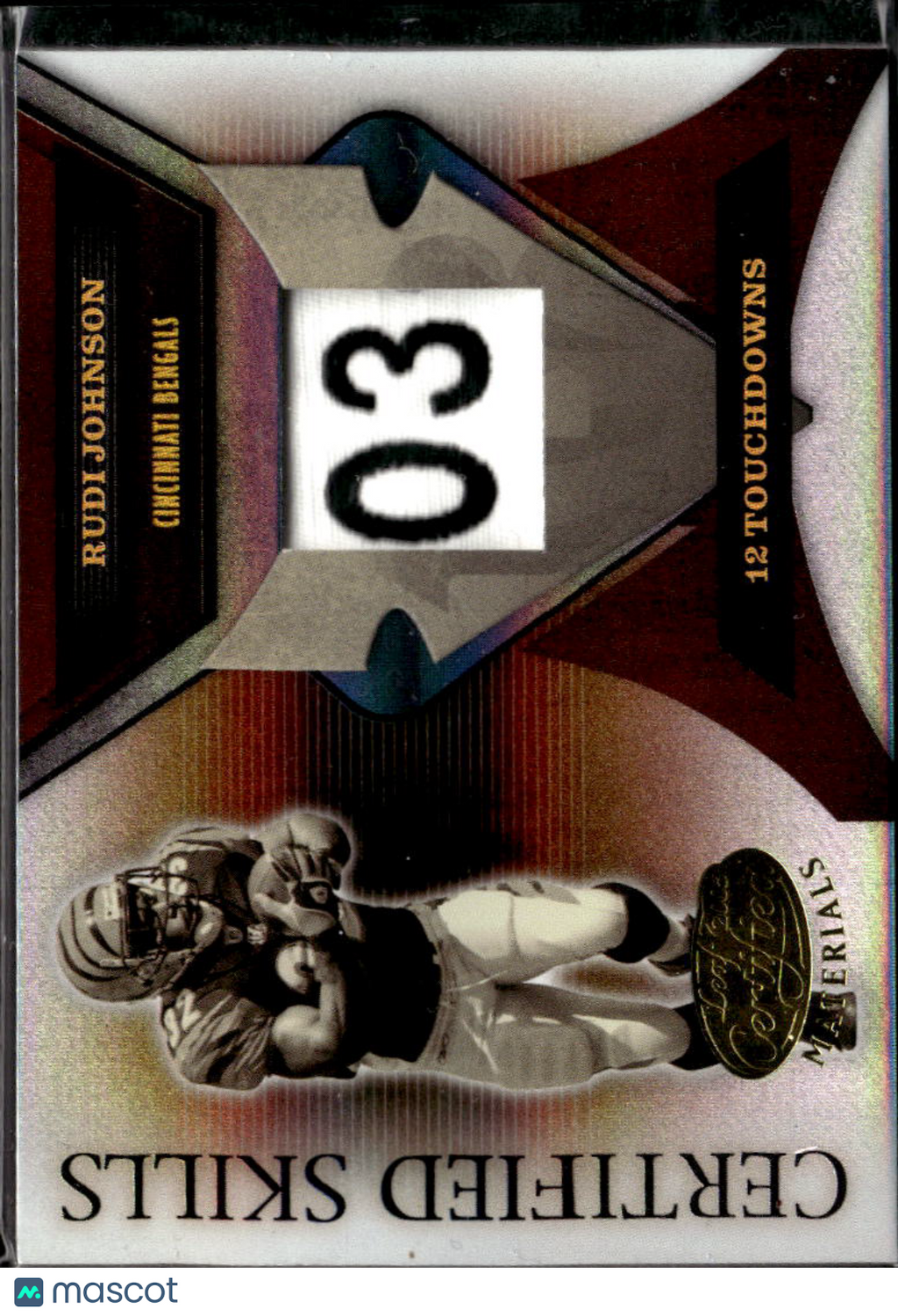 Rudi Johnson 2005 Leaf Certified Game Worn Laundry Tag Patch 19/25 Bengals