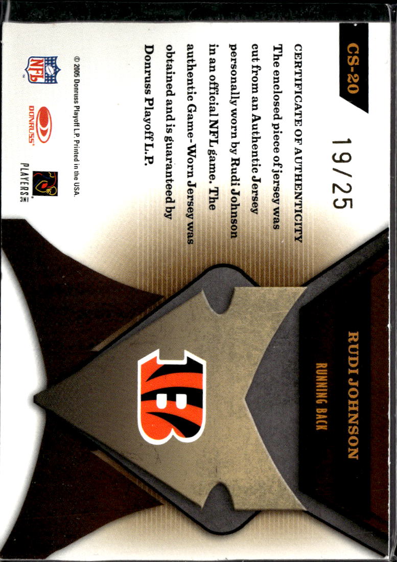 Rudi Johnson 2005 Leaf Certified Game Worn Laundry Tag Patch 19/25 Bengals