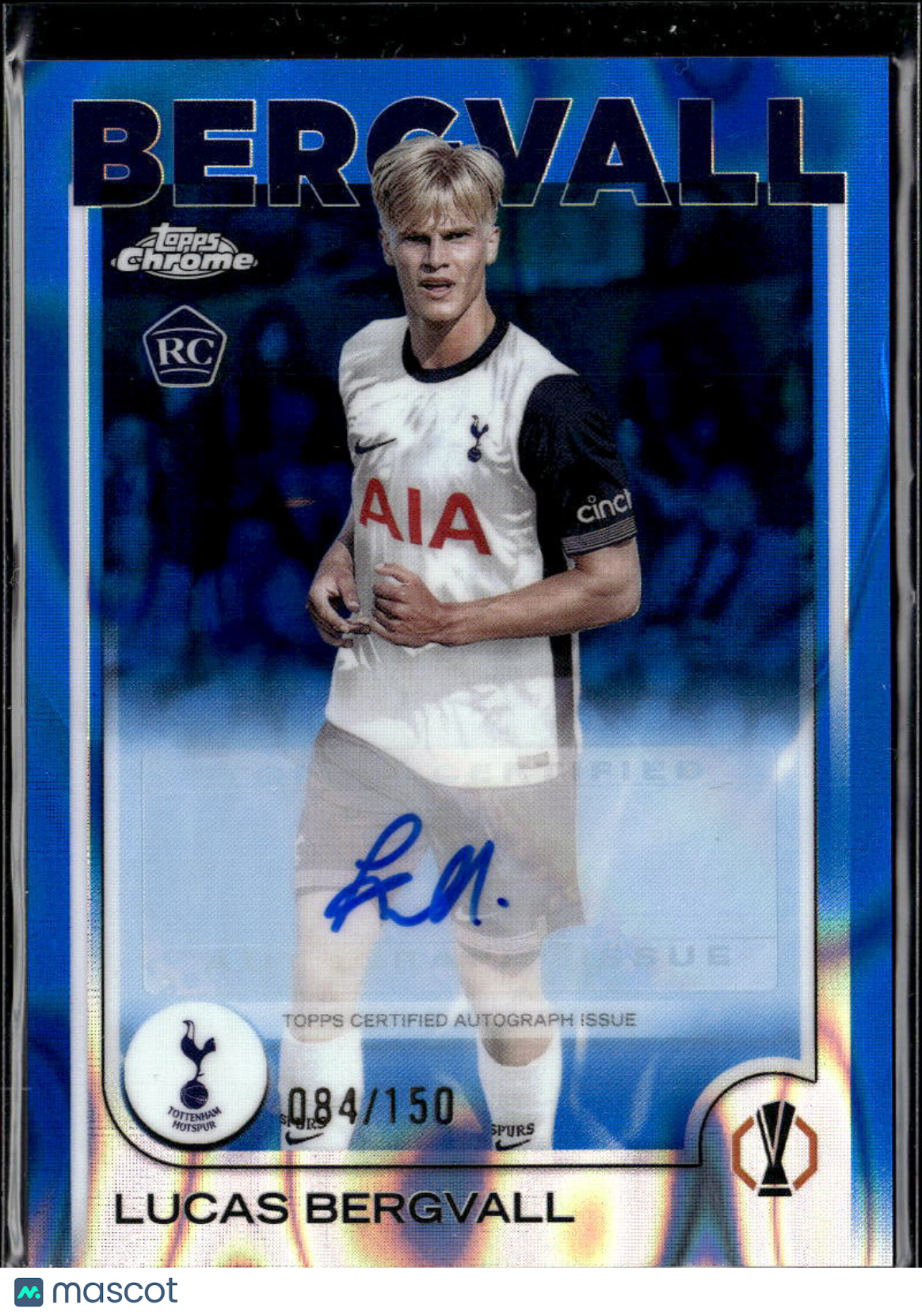 Lucas Bergvall 2025 Topps Chrome Auto Autograph Blue RC 84/150 Tottenham Hotspur
