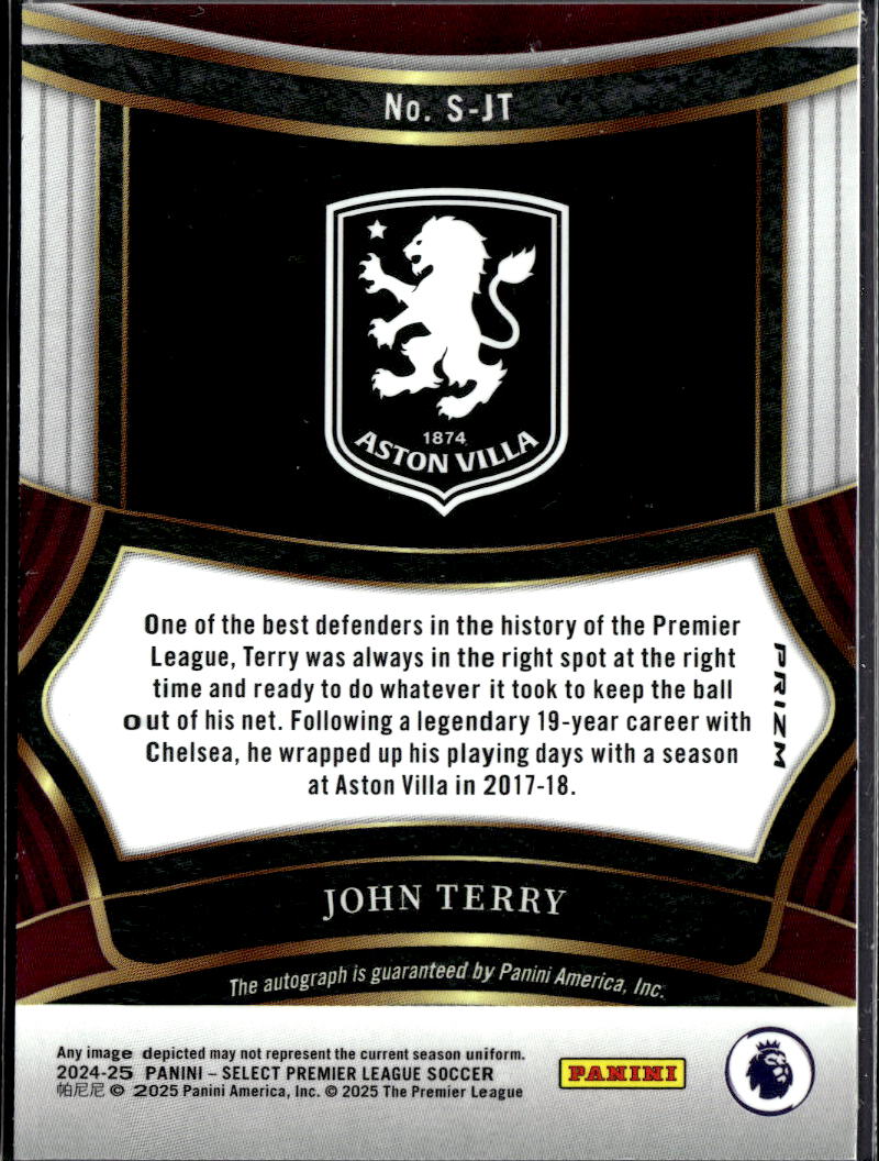 John Terry 2025 Select Premier Auto Autograph Aston Villa
