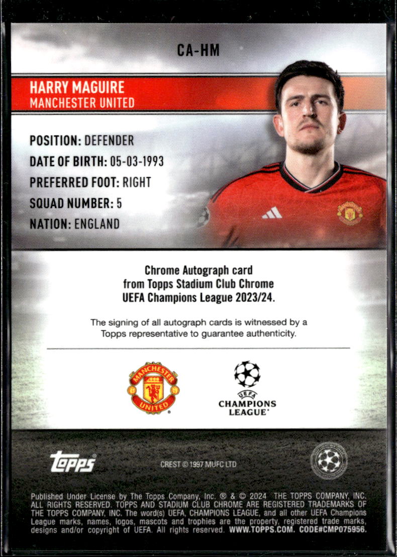 Harry Maguire 2024 Stadium Club Chrome Auto Autograph Manchester United