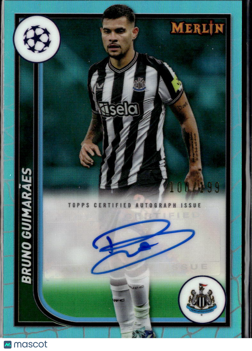 Bruno Guimarães 2024 Topps Merlin Auto Autograph Aqua 100/199 Newcastle United
