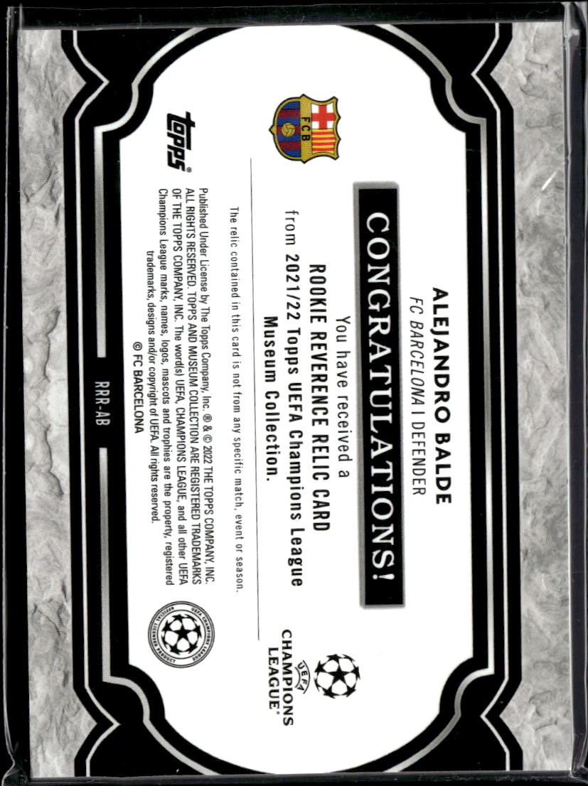 Alejandro Balde 2022 Topps Museum Collection Match Used Patch /150 FC Barcelona