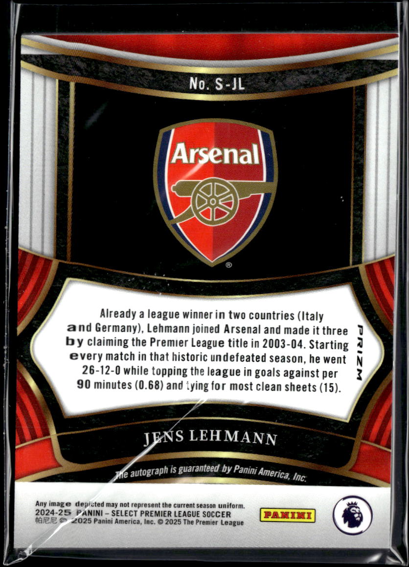 Jens Lehmann 2025 Select Premier League AUto Autograph Silver Arsenal