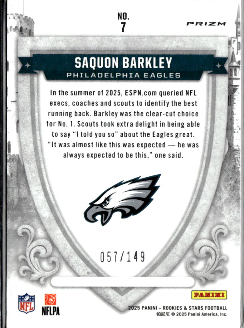 Saquon Barkley 2025 Rookies & Stars Crusade White 57/149 Philadelphia Eagles