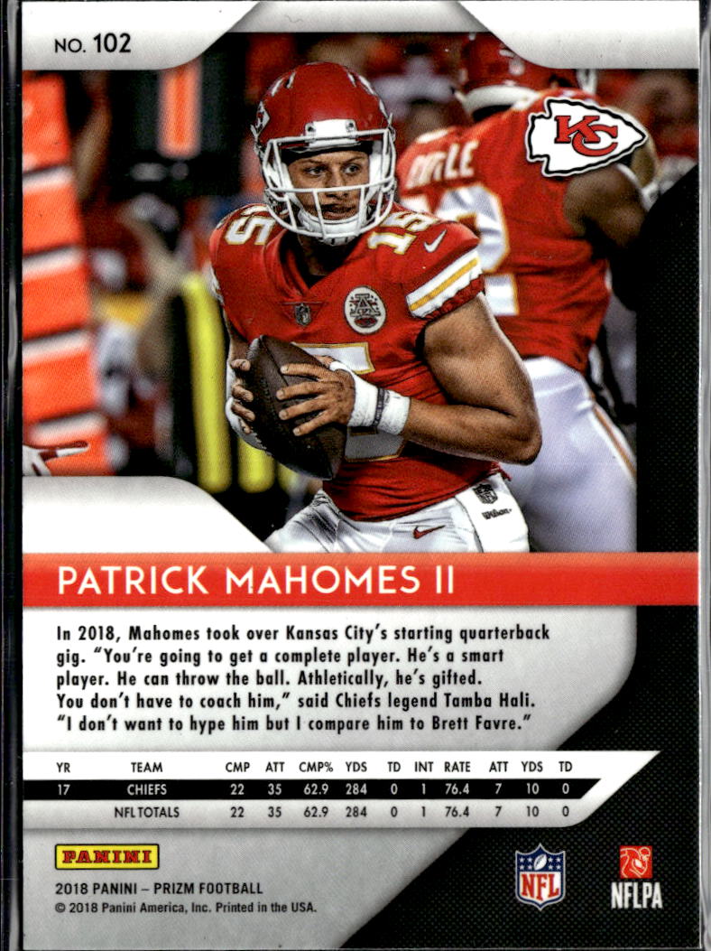 Patrick Mahomes II 2018 Panini Prizm 2nd Year Card #102 Kansas City Chiefs