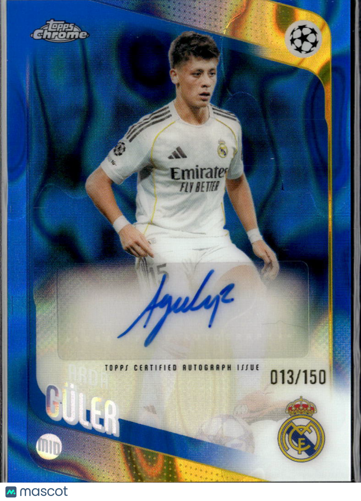 Arda Guler 2026 Topps Chrome UEFA Auto Autograph Blue 13/150 Real Madrid