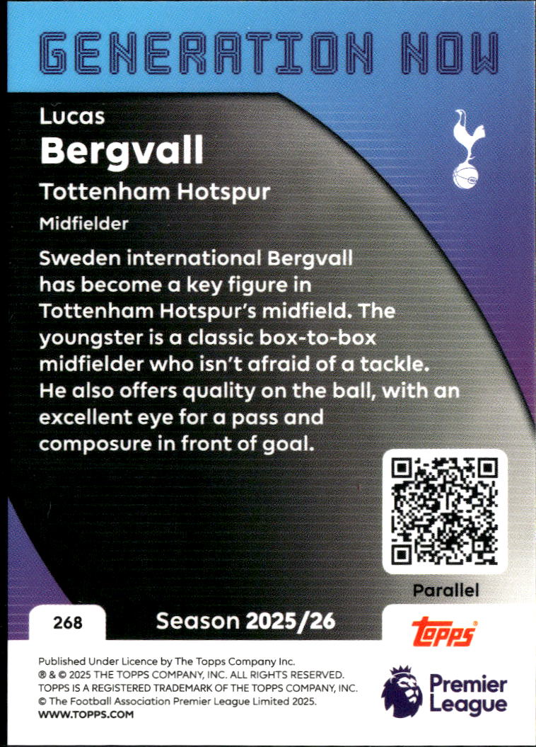 Lucas Bergvall 2025 Topps Match Attax Generation Now RED 4/5 Tottenham Hotspur