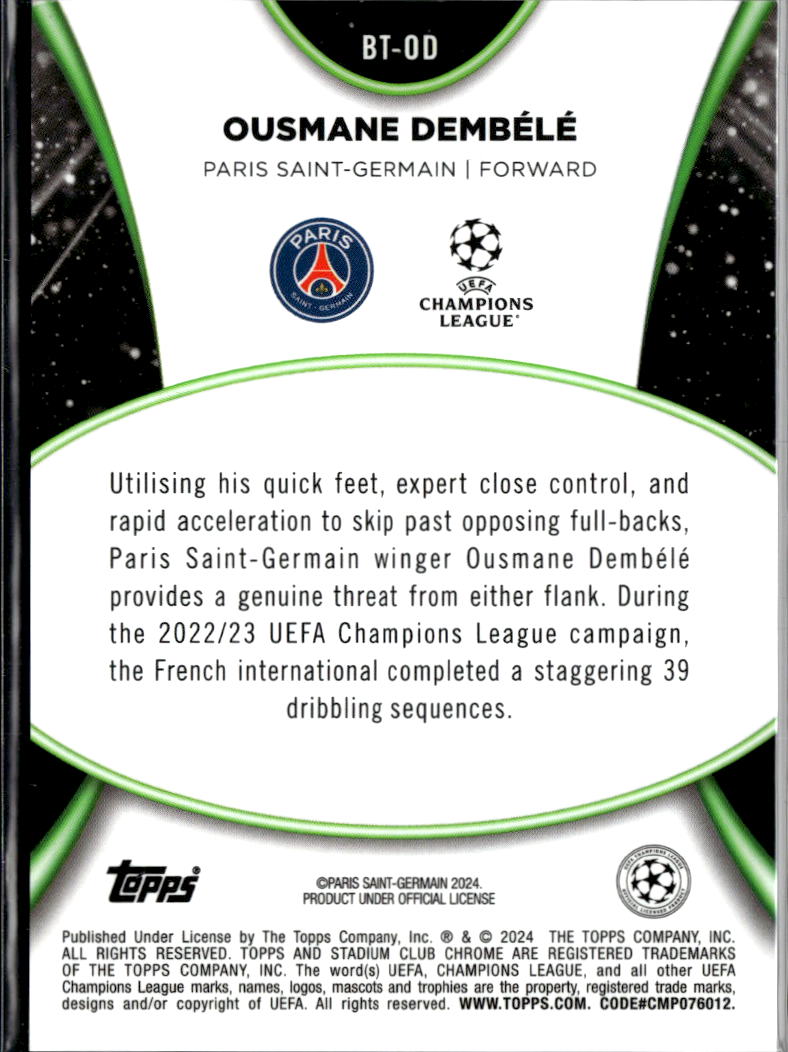 Ousmane Dembele 2024 Topps Stadium Club Chrome Beam Team Paris Saint-Germain