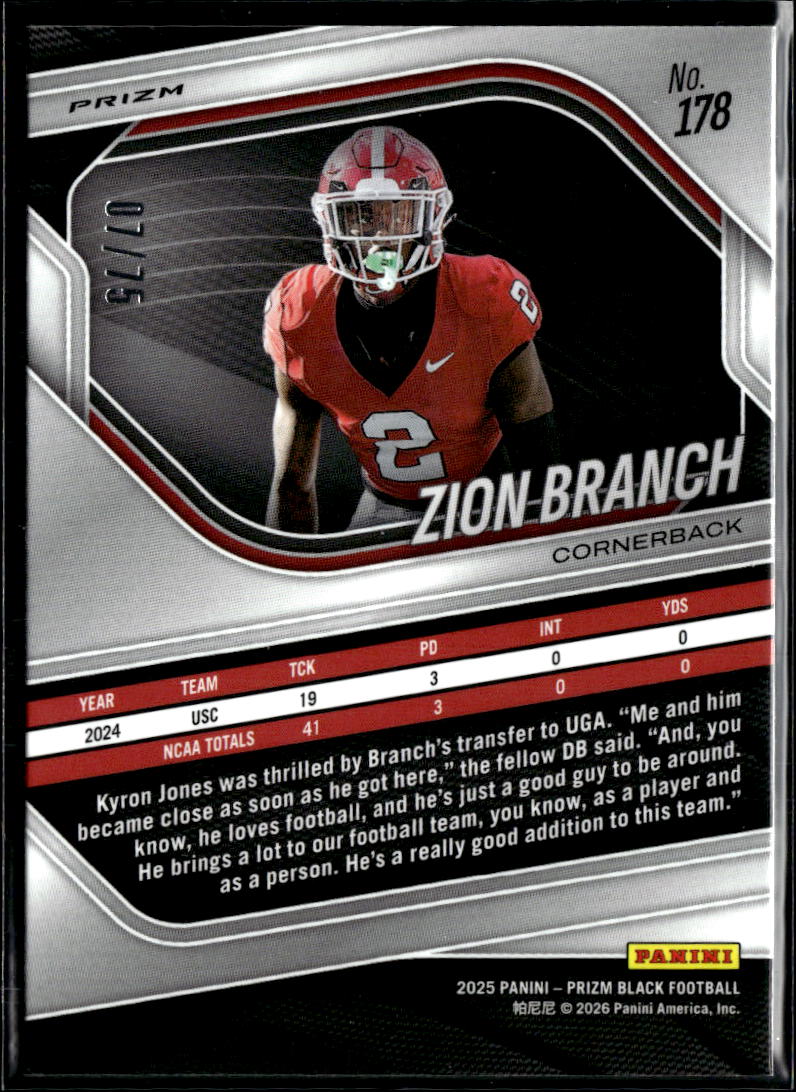 Zion Branch 2025 Prizm Black Red Checkerboard Prizm Rookie RC 7/75 USC Trojans