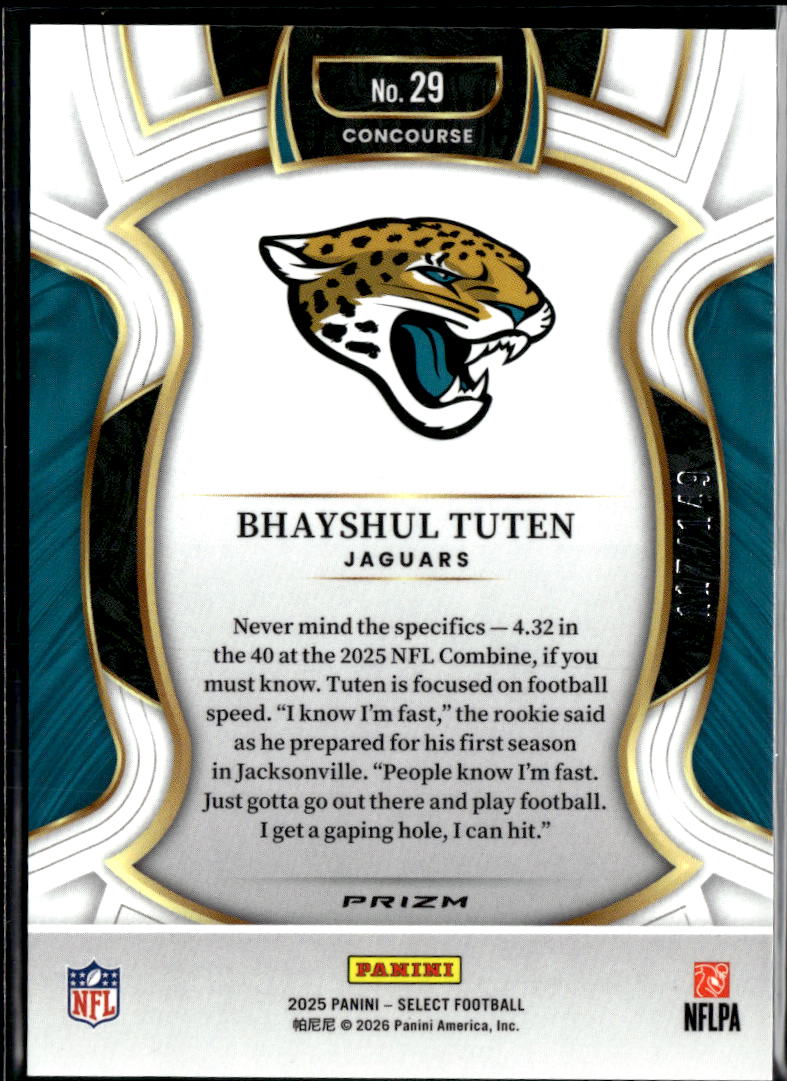 Bhayshul Tuten 2025 Select Maroon Prizm Rookie RC 117/149 Jacksonville Jaguars