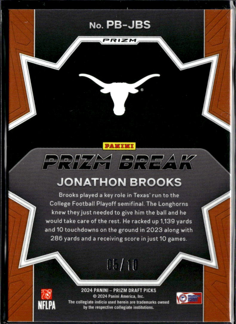 Jonathon Brooks 2024 Prizm Draft Break GOLD Prizm RC 5/10 Texas Longhorns