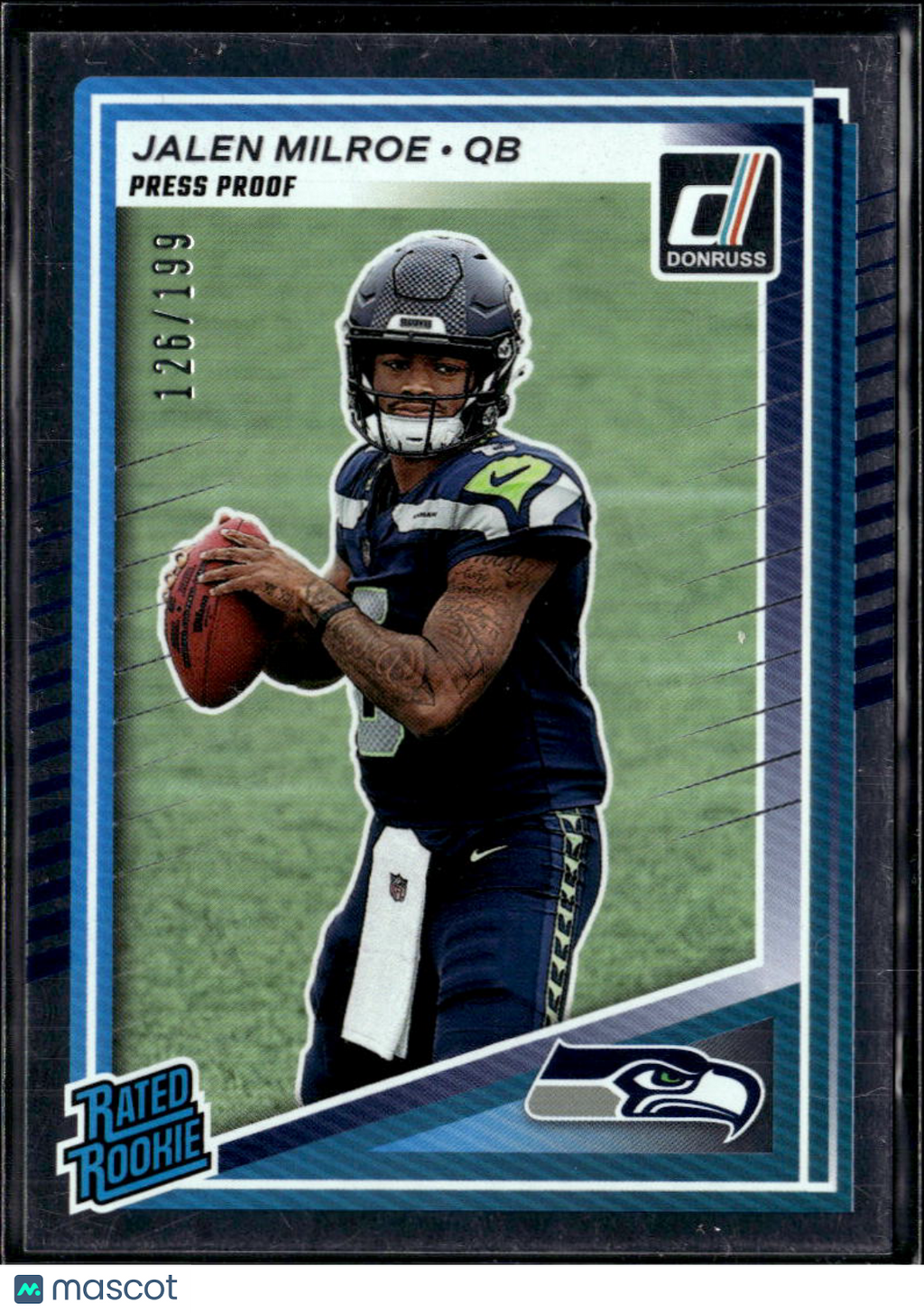 Jalen Milroe 2025 Donruss Rated Rookie Silver Press Proof 126/199 Seahawks