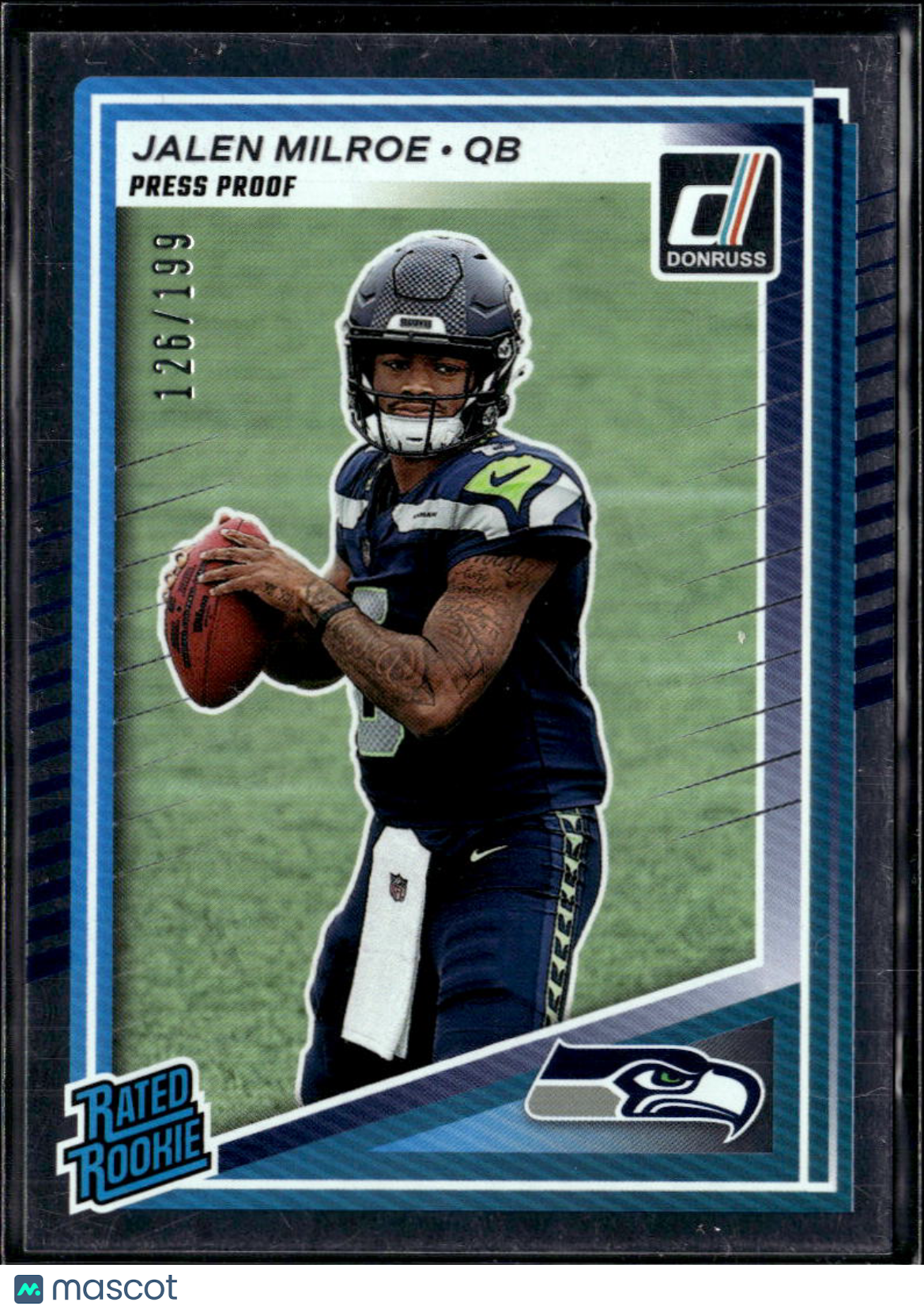 Jalen Milroe 2025 Donruss Rated Rookie Silver Press Proof 126/199 Seahawks