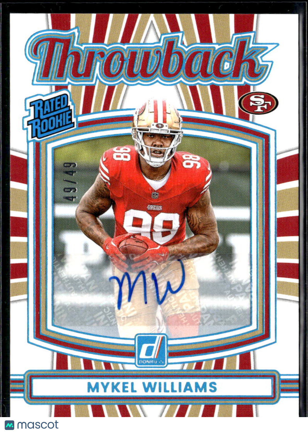 Mykel Williams 2025 Donruss Throwback Auto Autograph RC 48/49 49ers