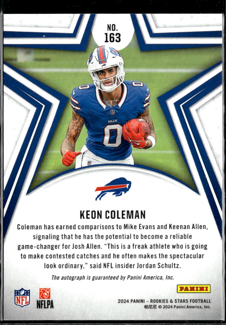 Keon Coleman 2024 Rookies & Stars Auto Autograph RC 8/25 Buffalo Bills