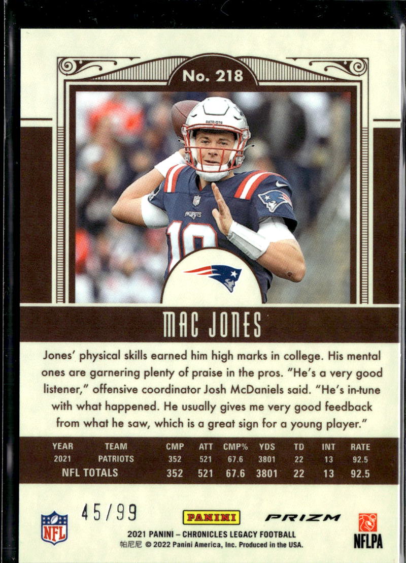 Mac Jones 2022 Legacy Red Prizm RC Rookie 45/99 New England Patriots