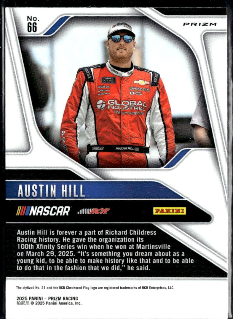 Austin Hill 2025 Prizm Racing White Sparkle SSP Richard Childress Racing