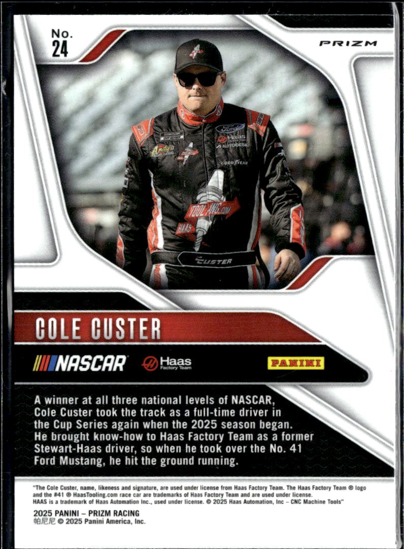 Cole Custer 2025 Panini Prizm Racing White Sparkle SSP Haas Factory Team