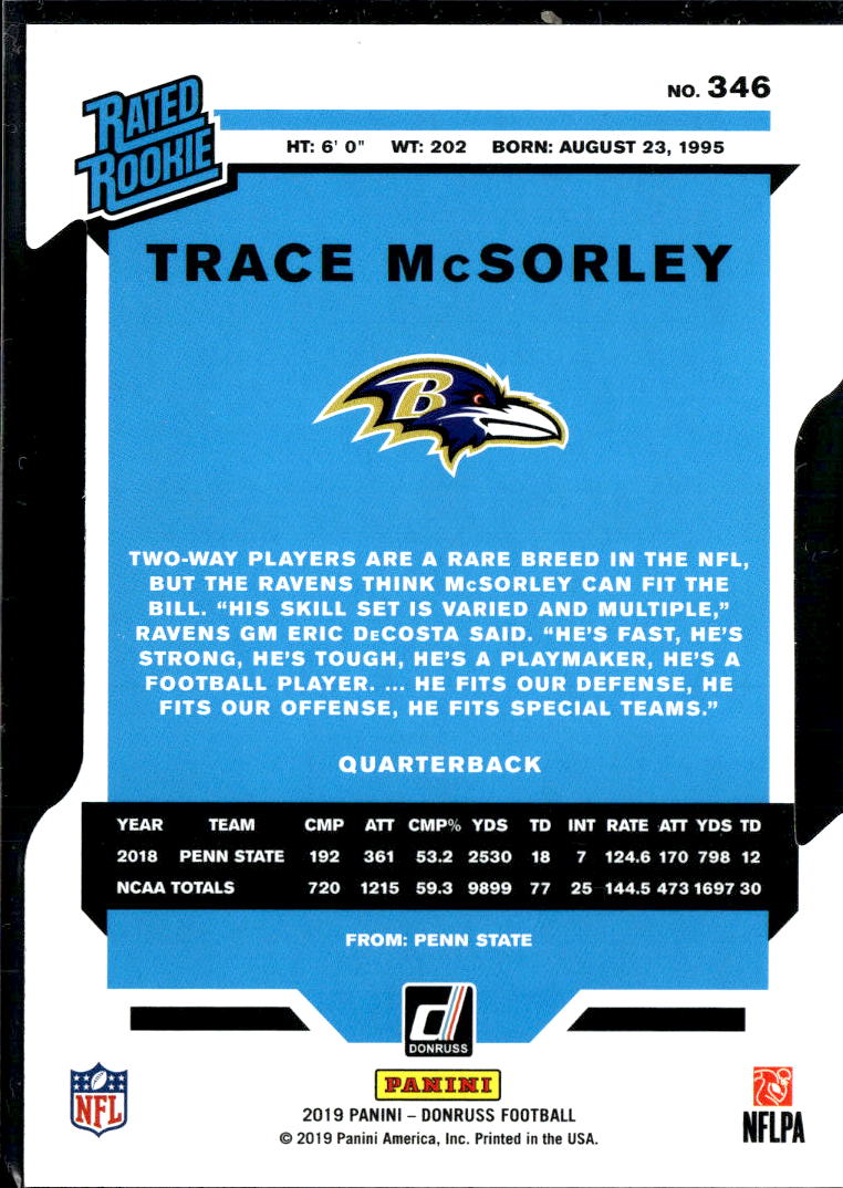 Trace McSorley 2019 Donruss Press Proof /75 Baltimore Ravens