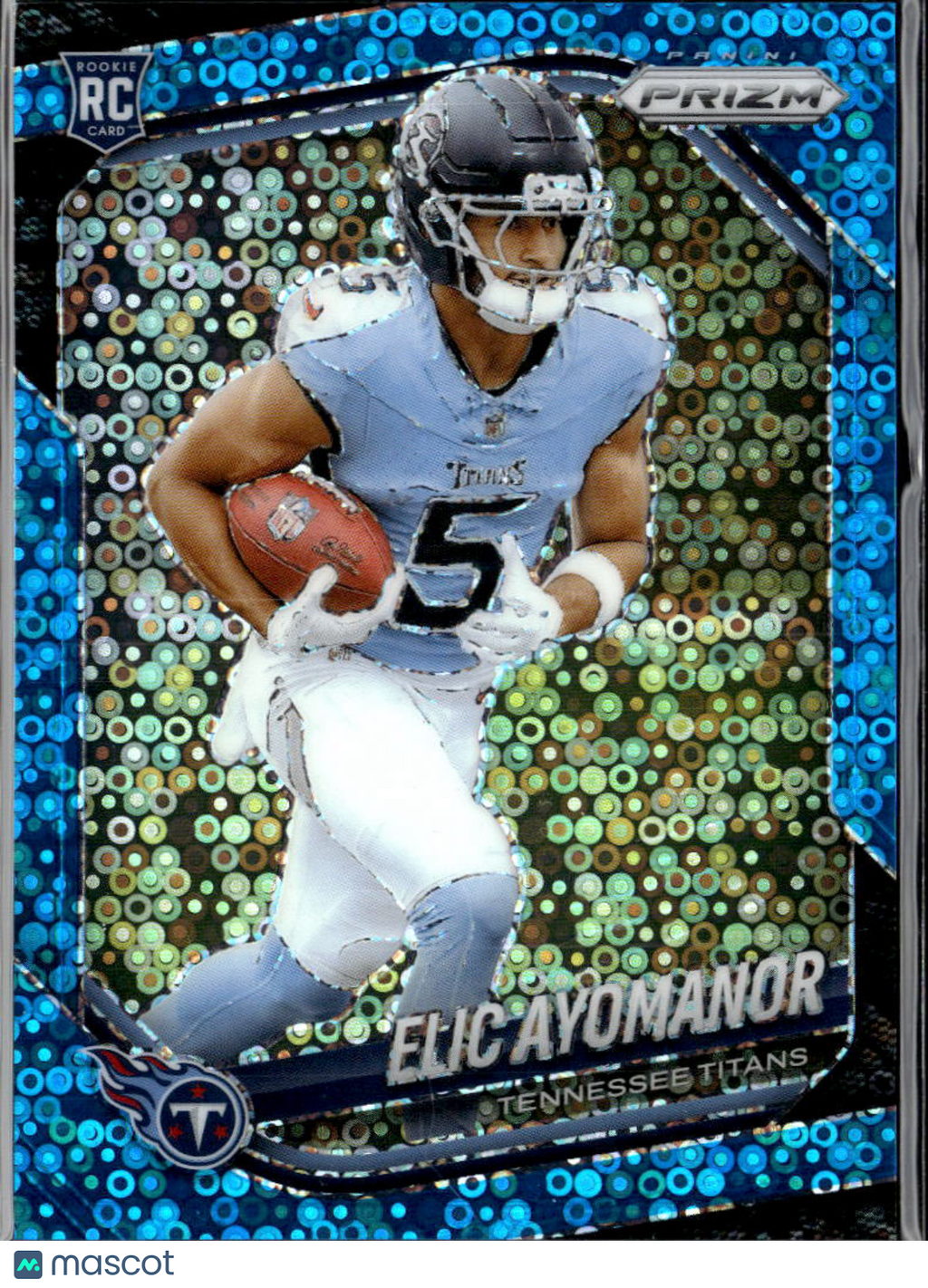 Elic Ayomanor 2025 Prizm Blue Disco Prizm Rookie RC 39/125 Tennessee Titans