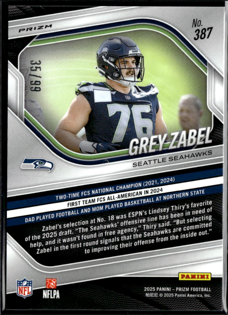 Grey Zabel 2025 Prizm Red Disco Prizm Rookie RC 35/99 Seattle Seahawks
