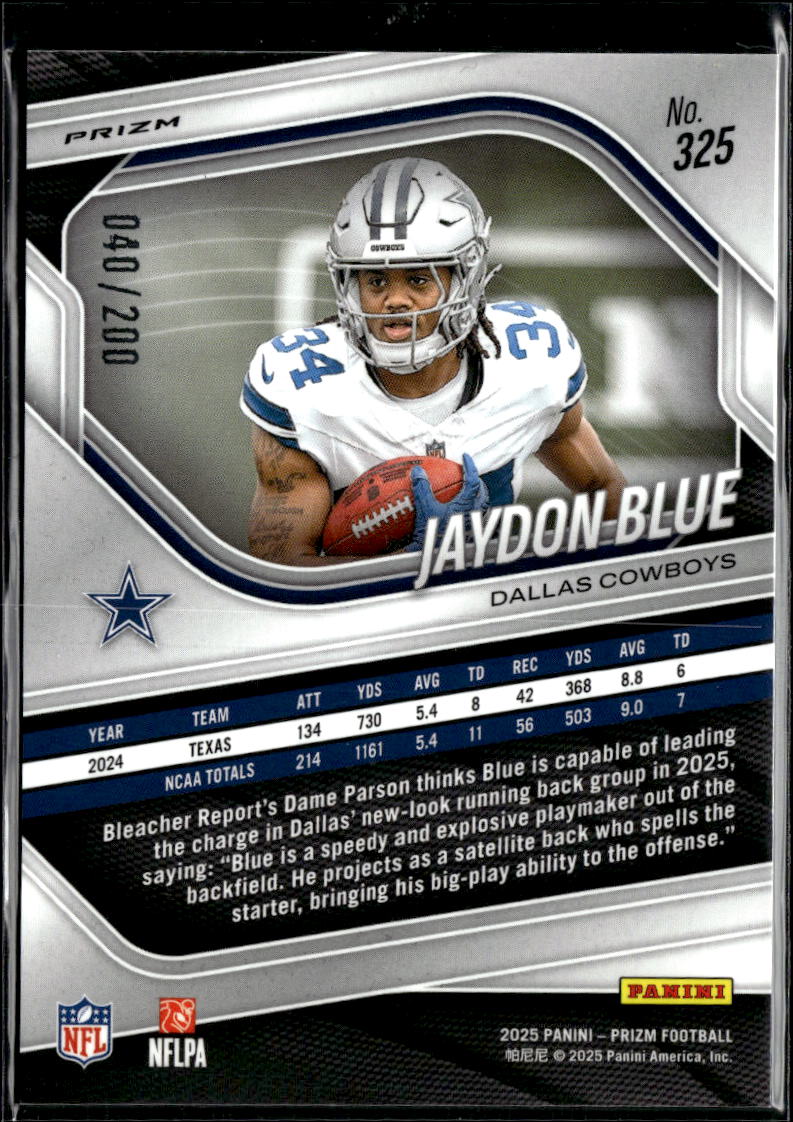 Jaydon Blue 2025 Prizm Hyper Prizm Rookie RC 40/200 Dallas Cowboys