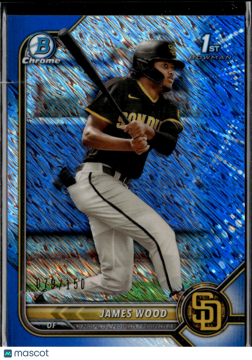 James Wood 2022 Bowman Chrome 1st Blue Shimmer Refractor 79/150 Padres
