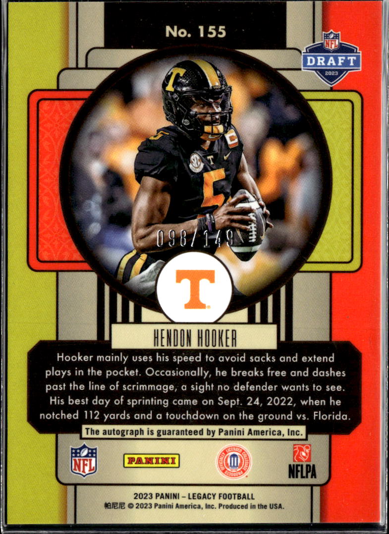 Hendon Hooker 2023 Legacy Auto Autograph RC Orange 98/149 Tennessee Volunteers