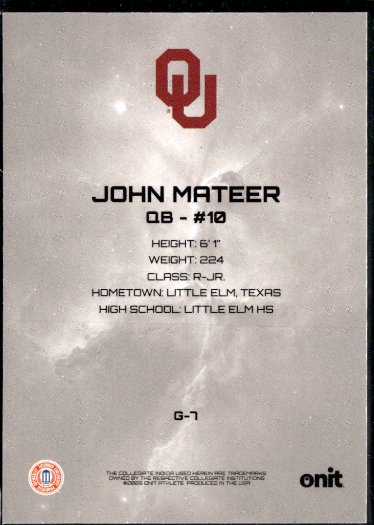John Mateer 2025 Onit Galaxy Blue Rookie RC Washington State Sooners