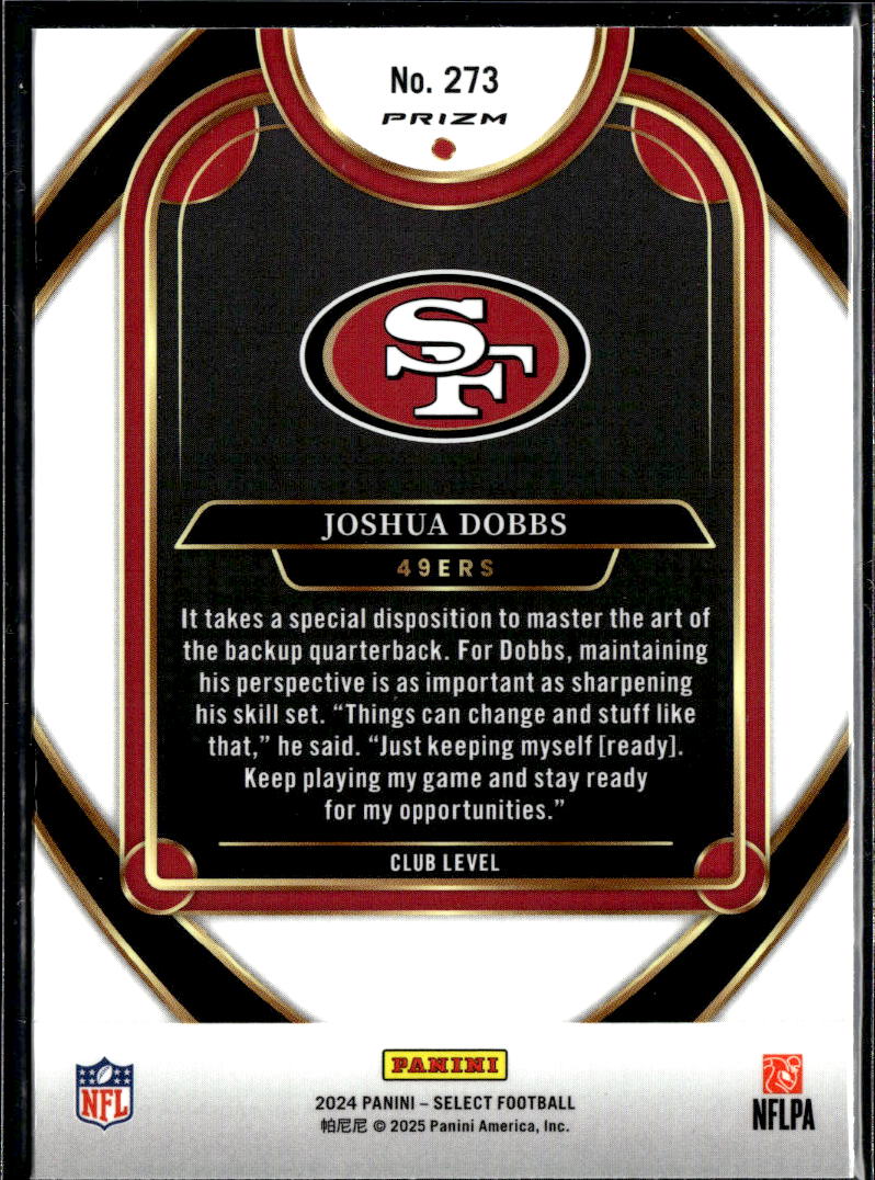 Joshua Dobbs 2024 Select White Sparkle Prizm SSP San Francisco 49ers