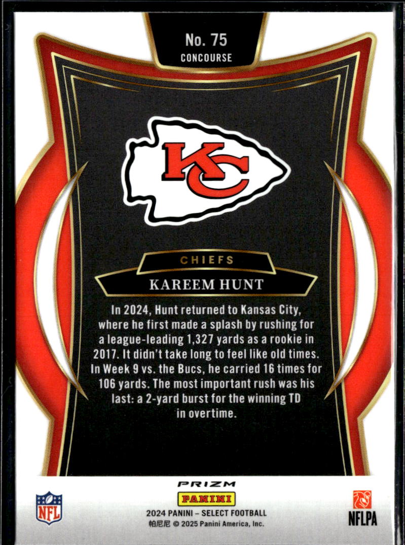 Kareem Hunt 2024 Select White Sparkle Prizm Kansas City Chiefs