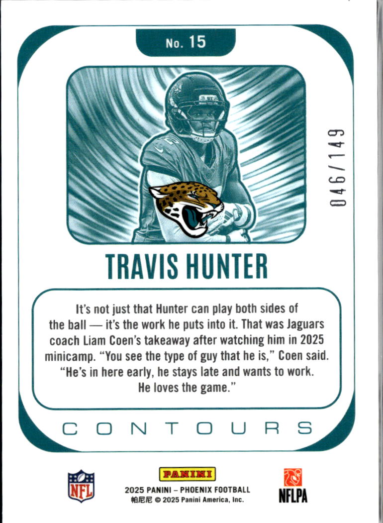 Travis Hunter 2025 Phoenix Contours RC Yellow 46/149 Jacksonville Jaguars