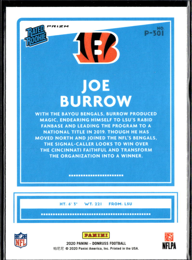 Joe Burrow 2020 Optic Rated Rookie Red Green Prizm RC Cincinnati Bengals