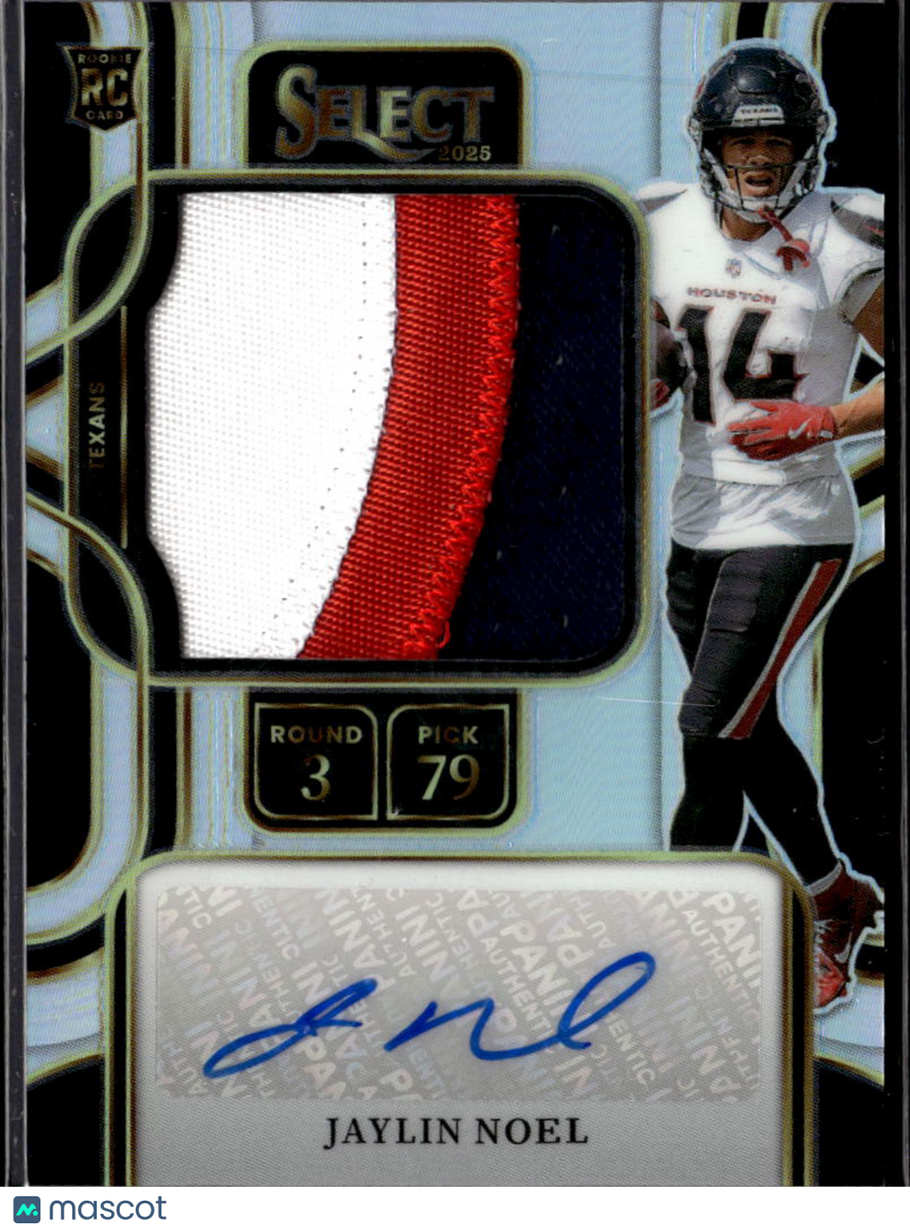 Jaylin Noel 2025 Select Auto Autograph Patch RC 32/199 Houston Texans