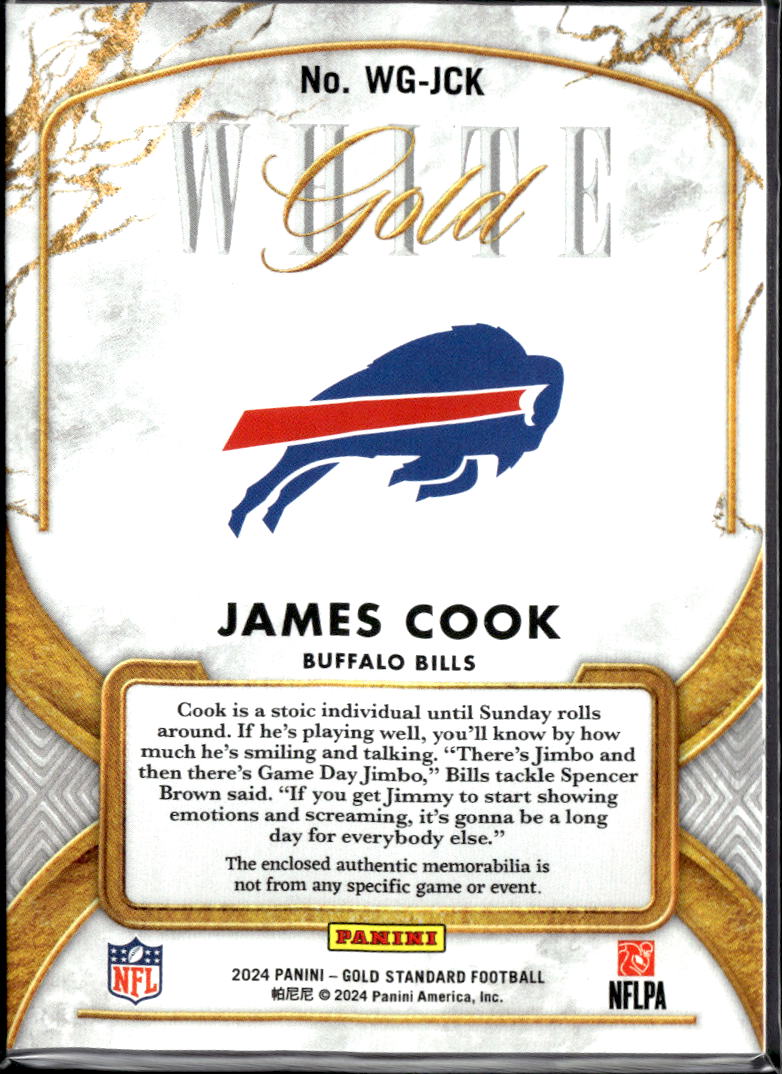 James Cook 2024 Panini Gold Standard White Jersey Patch 62/299 Buffalo Bills
