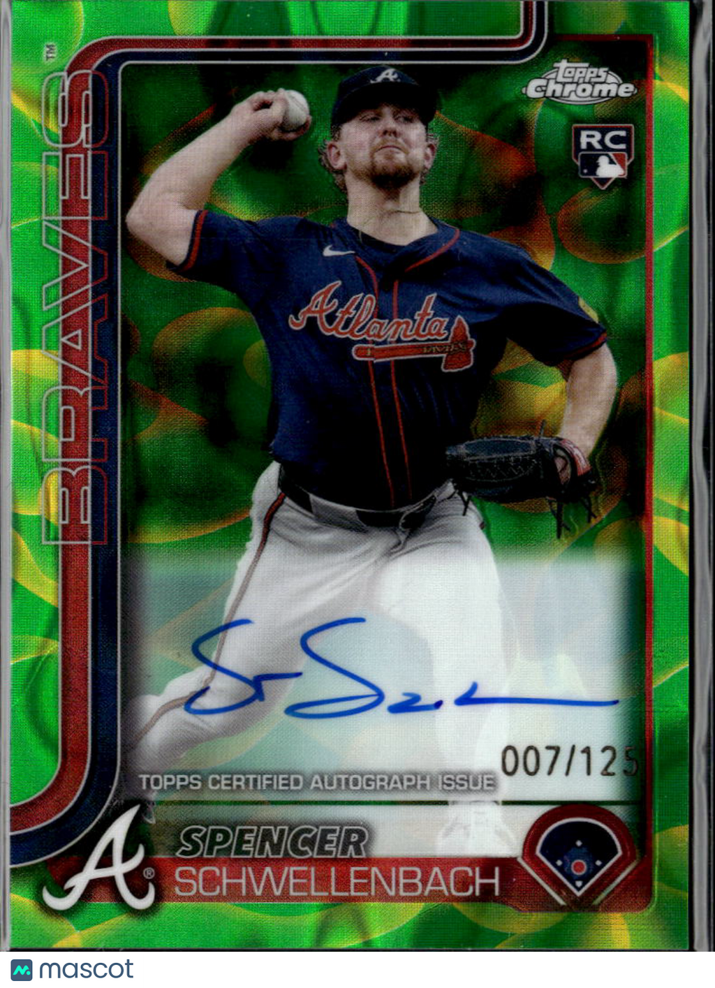 Spencer Schwellenbach 2025 Topps Chrome Auto Autograph RC 7/125 Atlanta Braves