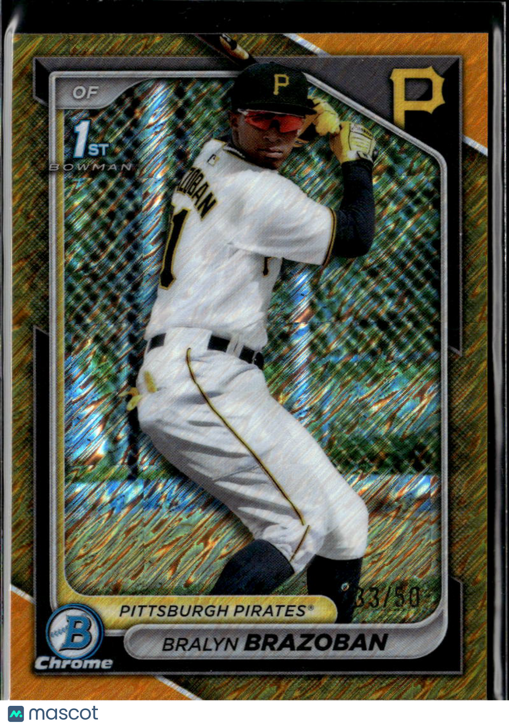 Bralyn Brazoban 2024 Bowman Chrome 1st GOLD Shimmer Refractor 33/50 Pirates