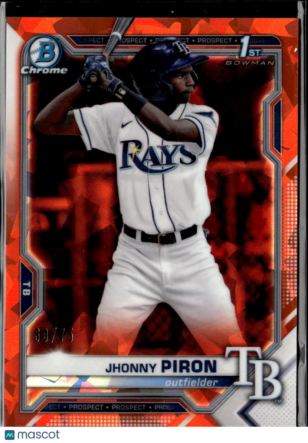 Jhonny Piron 2021 Bowman Chrome Orange Sapphire Refractor /75 Tampa Bay Rays