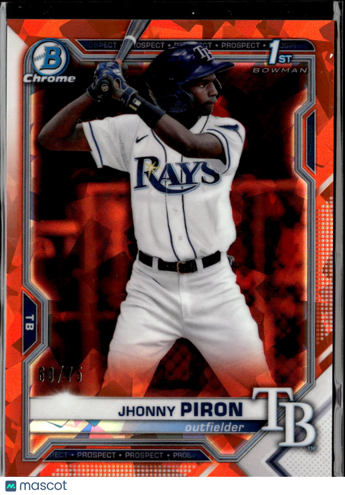 Jhonny Piron 2021 Bowman Chrome Orange Sapphire Refractor /75 Tampa Bay Rays